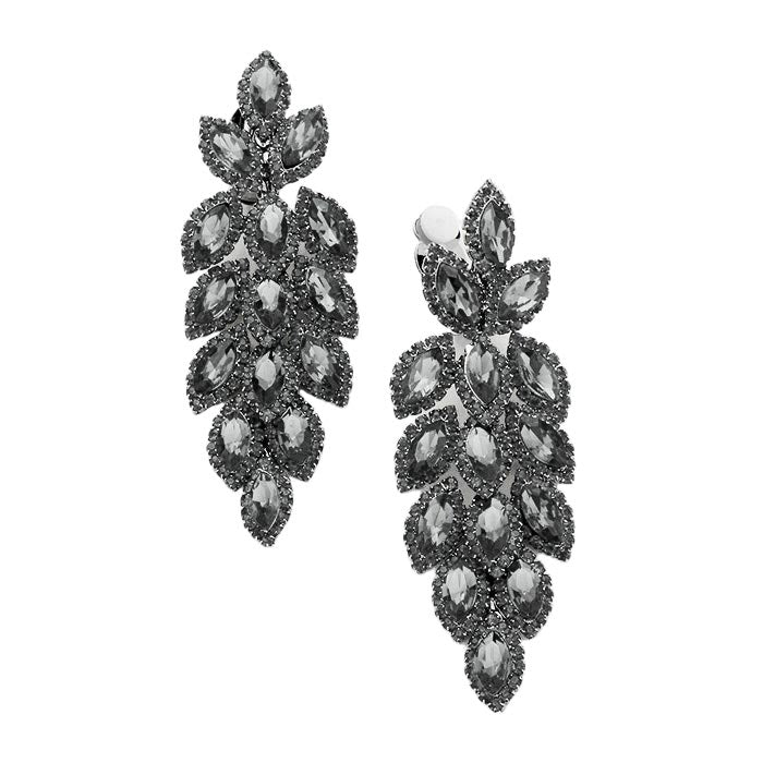 Black Diamond Marquise Crystal Oval Cluster Vine Clip On Earrings, The perfect set of sparkling earrings adds a sophisticated & stylish glow to any outfit. Perfect for adding just the right amount of shimmer & shine and a touch of class to special events. These earrings pair perfectly with any ensemble from business casual, to night out on the town or a black tie party.
