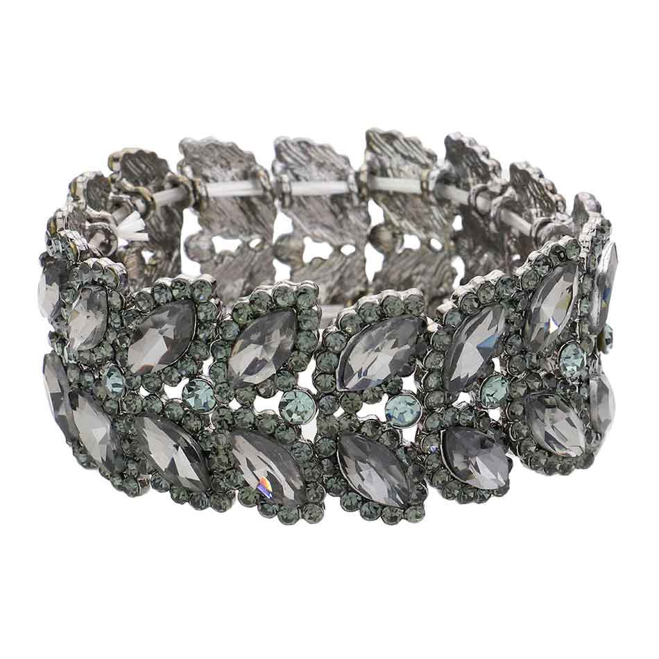 Black Diamond Marquise Stone Embellished Stretch Evening Bracelet, This Marquise Stretch Bracelet sparkles all around with it's surrounding round stones, stylish stretch bracelet that is easy to put on, take off and comfortable to wear. It looks modern and is just the right touch to set off LBD. Perfect jewelry to enhance your look. Awesome gift for birthday, Anniversary, Valentine’s Day or any special occasion.