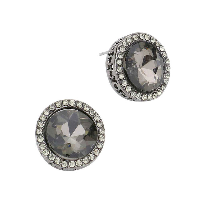 Black Diamond Rhinestone Trimmed Round Stone Stud Evening Earrings, Elegance becomes you in these lightweight and playful, shiny glamorous Rhinestone studs, the perfect sparkling accessory to add some sophisticated fun to your next social event. Coordinate this evening earrings with any ensemble from business casual to everyday wear, the perfect addition to every outfit.