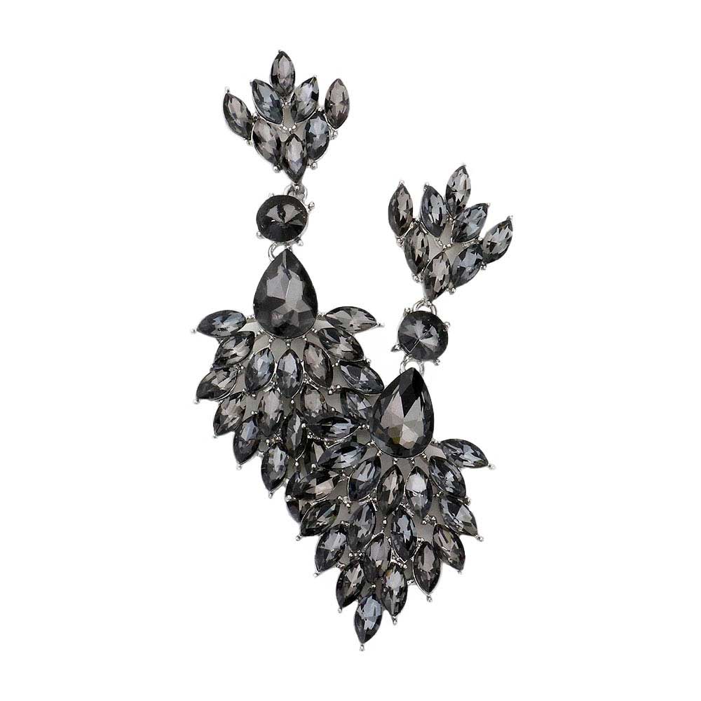 Black Diamond Teardrop Accented Marquise Stone Cluster Evening Earrings, Look like the ultimate fashionista with these Earrings! Add something special to your outfit! Ideal for parties, weddings, graduation, prom, quinceanera, holidays, pair these studs back earrings with any ensemble for a polished look. These earrings pair perfectly with any ensemble from business casual, to night out on the town or a black-tie party.