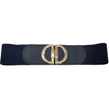 Black Double Half Open Circle Buckle Stretch Belt, Double half open circle buckle is a great stretchable belt with excellent durable lather for ladies. The belt buckle is made from solid metal. Quality leather feels soft and comfortable. It also looks fashionable with casual outfits. This double half-open circle design leather belt is a good match for a blouse, dress, skirt, jeans, or sweater. Casual yet classic half-open circle clasp which makes it super easy to use & keeps the full design!