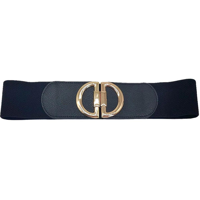 Black Double Half Open Circle Buckle Stretch Belt, Double half open circle buckle is a great stretchable belt with excellent durable lather for ladies. The belt buckle is made from solid metal. Quality leather feels soft and comfortable. It also looks fashionable with casual outfits. This double half-open circle design leather belt is a good match for a blouse, dress, skirt, jeans, or sweater. Casual yet classic half-open circle clasp which makes it super easy to use & keeps the full design!