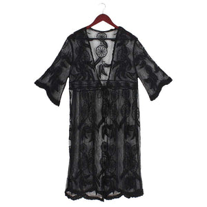 Black Dream Catcher Lace Long Cover Up Kimono Poncho, will amp up your beauty & confidence and make you stand out with its eye-catchy design. Coordinate this dream catcher lace long cover-up kimono with any ensemble to finish in perfect style and get ready to receive beautiful compliments. It will be your favorite accessory to wear everywhere with a perfect look.