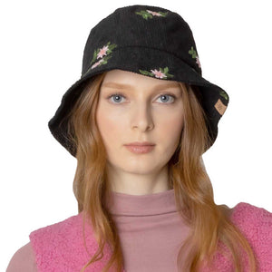 Black Embroidered Floral Corduroy Bucket Hat, show your trendy side with this floral corduroy bucket hat. adds a great accent to your wardrobe, This elegant, timeless & classic Bucket Hat looks fashionable. Perfect for that bad hair day, or simply casual everyday wear; Great gift for that fashionable on-trend friend. Perfect for both casual daily and outdoor activities, such as fishing, hunting, hiking, camping and beach.