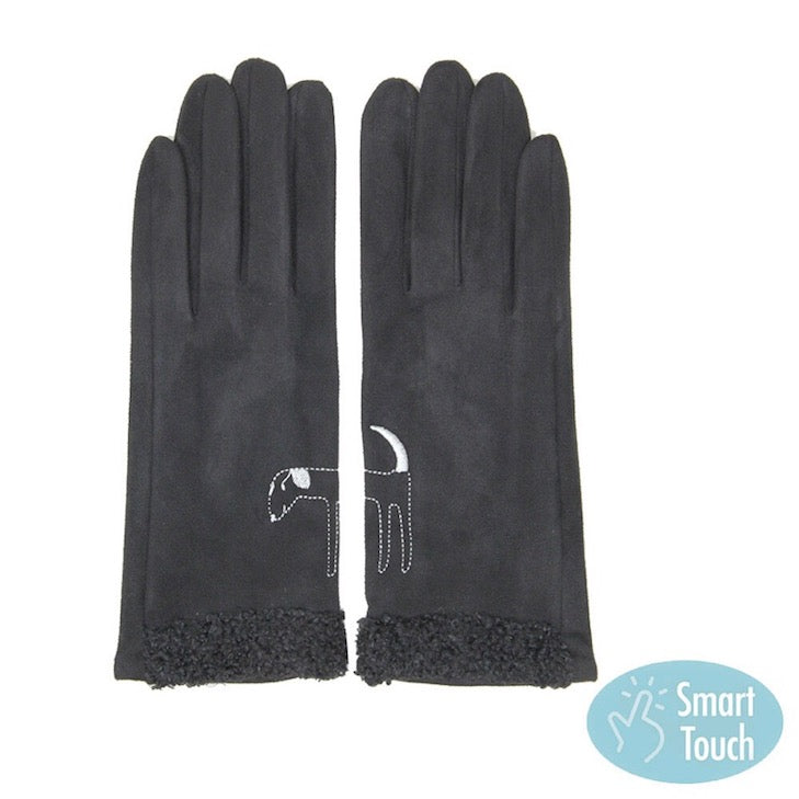 Black Embroidery Dog Suede Boucle Fur Detailed Cuff Warm Winter Smart Gloves, gives your look so much eye-catching texture w cool design, a cozy feel, fashionable, attractive, cute looking in winter season, these warm accessories allow you to use your phones. Perfect Birthday Gift, Valentine's Day Gift, Anniversary Gift, Just Because Gift