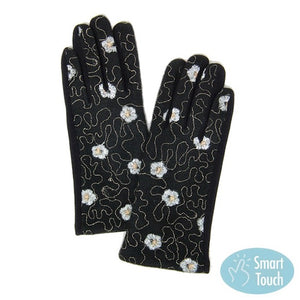 Black Embroidery Flower Pattern Floral Stitched Warm Smart Touch Tech Gloves, gives your look so much eye-catching texture w cool design, a cozy feel, fashionable, attractive, cute looking in winter season, these warm accessories allow you to use your phones. Perfect Birthday Gift, Valentine's Day Gift, Anniversary Gift, Just Because Gift