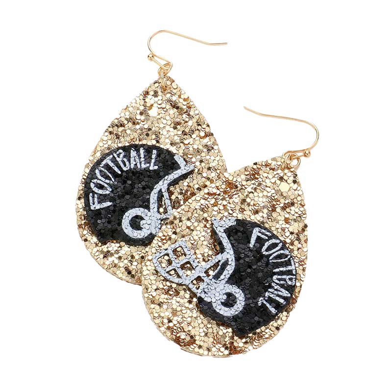 Black FOOTBALL Helmet Accented Glittered Teardrop Dangle Earrings, Stylish and fashionable to cheer up your favorite Football team and to make you stand out from the crowd. Sports theme handcrafted jewelry that fits your lifestyle, adding a polished finish to your look. Enhance your attire with these beautiful artisanal earrings to show off your fun trendsetting style. It will be your new favorite go-to accessory. Lightweight and comfortable for wearing.