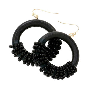 Black Faceted Bead Wrapped Open Wood Circle Dangle Earrings, Put on a pop of color to complete your ensemble in perfect style with these gorgeous bead-wrapped wood circle earrings. The beautifully crafted design adds a gorgeous glow to any outfit with these wrapped wood circle earrings. Perfect for adding just the right amount of shimmer & shine on any occasion.