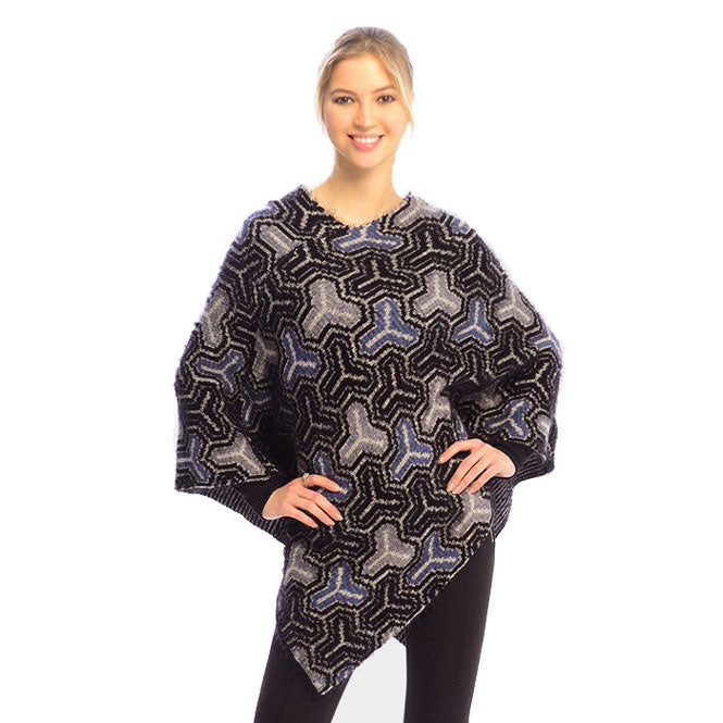 Black Winter Fall Patterned V-Neck Poncho, the perfect accessory, luxurious, trendy, super soft chic capelet, keeps you warm and toasty. You can throw it on over so many pieces elevating any casual outfit! Perfect Gift for Wife, Mom, Birthday, Holiday, Christmas, Anniversary, Fun Night Out