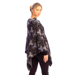 Black Winter Fall Patterned V-Neck Poncho, the perfect accessory, luxurious, trendy, super soft chic capelet, keeps you warm and toasty. You can throw it on over so many pieces elevating any casual outfit! Perfect Gift for Wife, Mom, Birthday, Holiday, Christmas, Anniversary, Fun Night Out