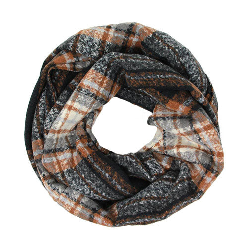 Black Fall Winter Plaid Check Infinity Scarf, Accent your look with this soft, highly versatile scarf. Great for daily wear in the cold winter to protect you against chill, classic infinity-style scarf & amps up the glamour with plush material that feels amazing snuggled up against your cheeks.