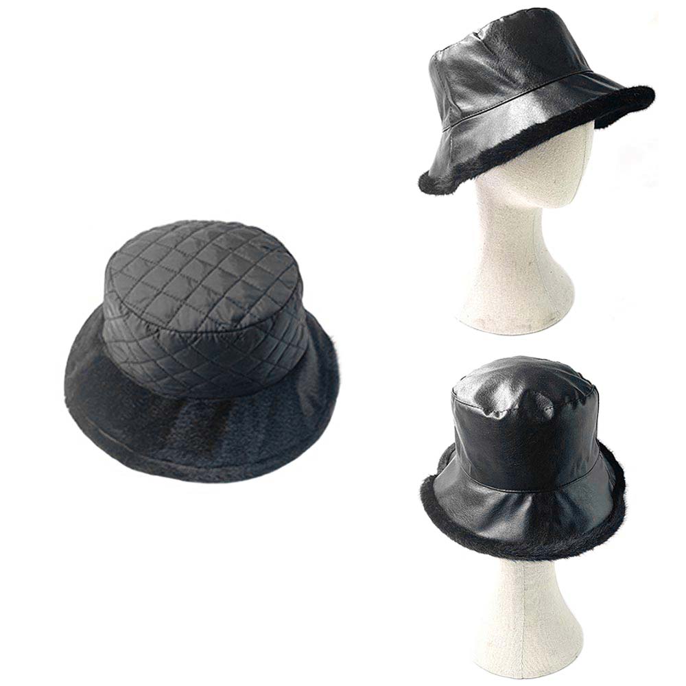 Black Faux Fur Inside Brim Solid Bucket Hat, This solid Faux Fur bucket hat is nicely designed and a great addition to your attire. Have fun and look stylish anywhere outdoors. Great for covering up when you are having a bad hair day. Perfect for protecting you from the wind, snow & cold at the beach, pool, camping, or any outdoor activities in cold weather. This classic style is lightweight and practical and perfect for all occasions