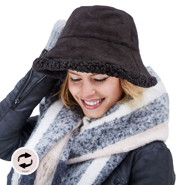 Black Faux Fur Sherpa Reversible Bucket Hat, whether you’re basking under the summer sun at the beach, lounging by the pool, or kicking back with friends at the lake, a great hat can keep you cool and comfortable even when the sun is high in the sky. Large, comfortable, and perfect for keeping the sun off of your face.