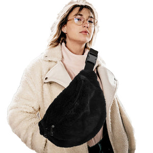 Black Faux Fur Sling Bag, be the ultimate fashionista when carrying this Faux Fur Sling bag in style. It's great for carrying small and handy things. Keep your keys handy & ready for opening doors as soon as you arrive. The adjustable lightweight features room to carry what you need for those longer walks or trips. These fanny packs for women could keep all your documents, Phone, Travel, Money, Cards, keys, etc in one compact place, and comfortable within arm's reach.