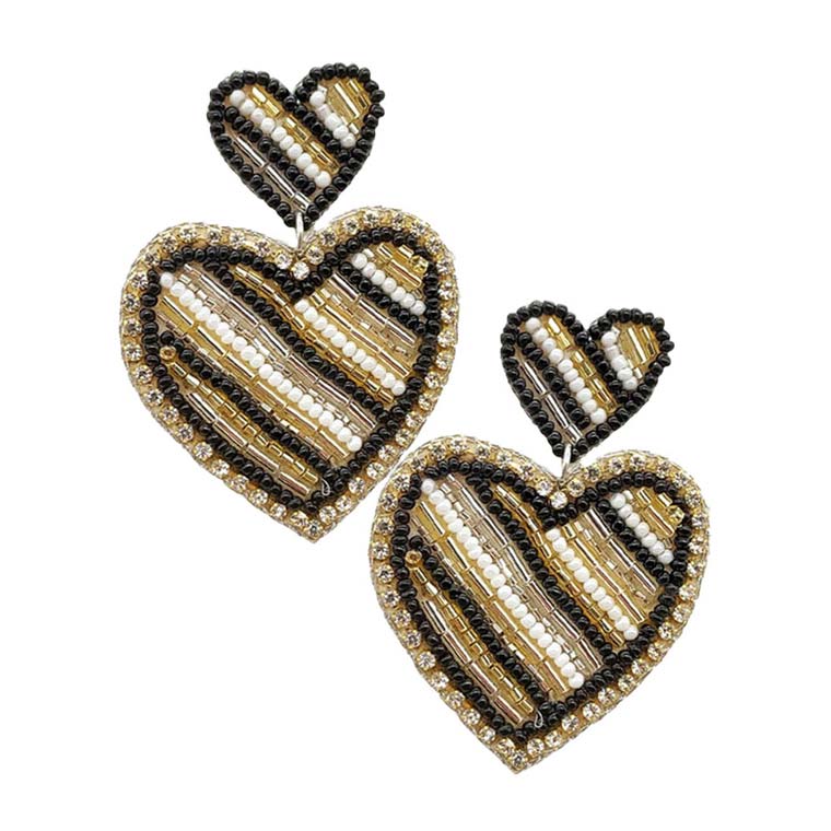 Black Felt Back Beaded Double Heart Link Dangle Earrings, Wear these gorgeous earrings to make you stand out from the crowd & show your trendy choice. The beautifully crafted design adds a gorgeous glow to any outfit. Put on a pop of color to complete your ensemble in perfect style. Perfect for adding just the right amount of shimmer & shine. Stay unique & gorgeous!