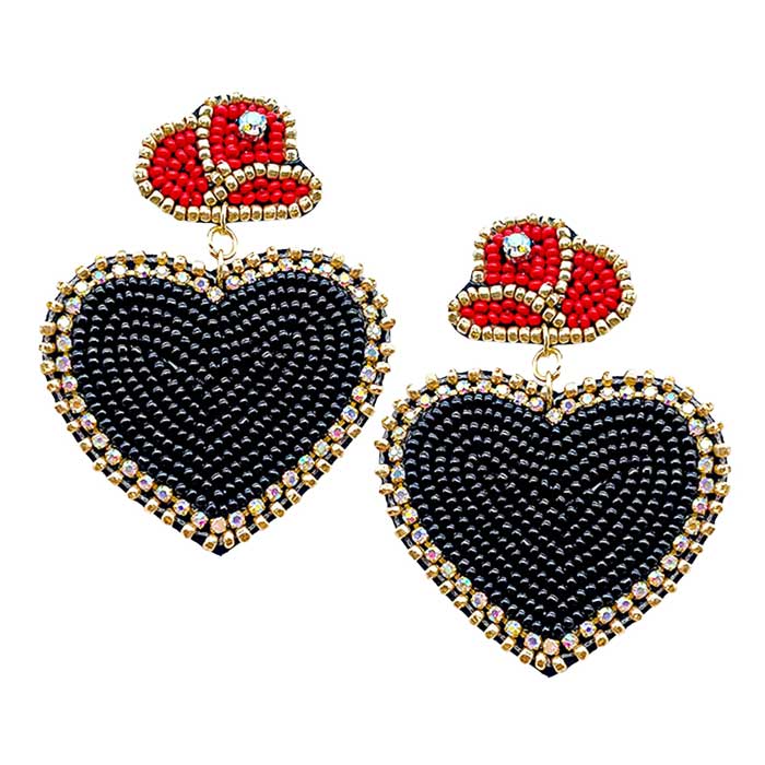 Black Felt Back Beaded Hat Heart Link Dangle Earrings, take your love for statement accessorizing to a new level of affection with these heart-dangle earrings. Accent all of your dresses with the extra fun vibrant color with these heart-dangle earrings. Wear these lovely earrings to make you stand out from the crowd & show your trendy choice this valentine. 