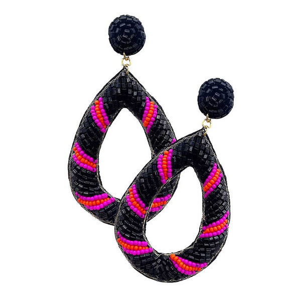 Black Felt Back Beaded Open Teardrop Dangle Earrings, This beaded handcrafted jewelry that fits your lifestyle, adding a polished finish to your look. Enhance your attire with these beautiful artisanal earrings to show off your fun trendsetting style. Lightweight and comfortable for wearing all day long. This is a fantastic gift for your loved ones.