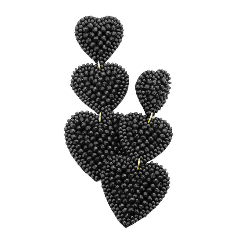 Black Felt Back Beaded Triple Heart Link Dangle Earrings, put on a pop of color to complete your ensemble. Perfect for adding just the right amount of shimmer & shine and a touch of class to special events. Perfect Birthday Gift, Anniversary Gift, Mother's Day Gift, Graduation Gift.