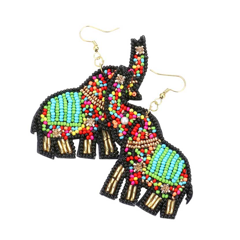 Ivory Felt Back Elephant Beaded Dangle Earrings, put on a color to complete your ensemble with animal elephant theme. Beautifully crafted design adds a gorgeous glow to any outfit. Perfect for adding just the right amount of shimmer & shine. It will be your new favorite accessory. Perfect for Birthday Gift, Anniversary Gift, Mother's Day Gift, Graduation Gift.