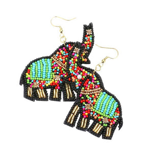 Black Felt Back Elephant Beaded Dangle Earrings, put on a color to complete your ensemble with animal elephant theme. Beautifully crafted design adds a gorgeous glow to any outfit. Perfect for adding just the right amount of shimmer & shine. It will be your new favorite accessory.  Perfect for Birthday Gift, Anniversary Gift, Mother's Day Gift, Graduation Gift.