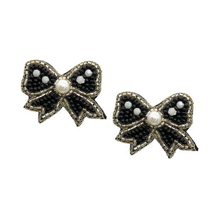 Black Felt Back Pearl Seed Beaded Bow Earrings. perfect for the festive season, embrace the occasion spirit with these cute enamel Bow Earrings, these sweet delicate gift earrings are sure to bring a smile to your face. Surprise your loved ones on beautiful occasion. Great gift idea for Wife, Mom, or your Loving One.