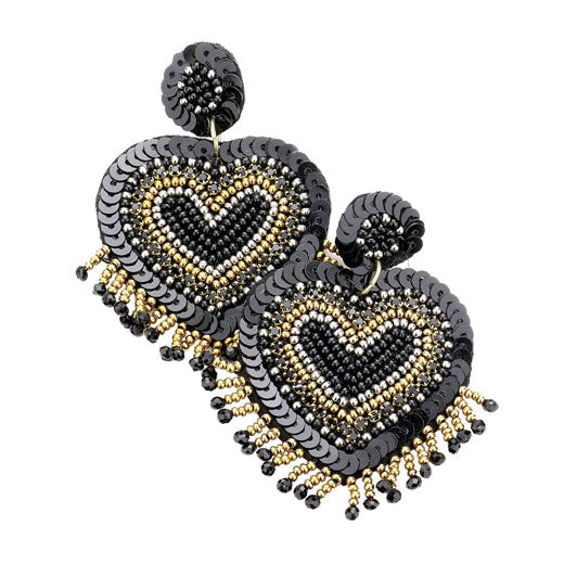 Black Felt Back Seed Bead Sequin Heart Earrings, Get ready with these Seed Bead Sequin Heart Earrings, put on a pop of color to complete your ensemble. Perfect for adding just the right amount of shimmer & shine and a touch of class to special events. Perfect Birthday Gift, Anniversary Gift, Mother's Day Gift, Graduation Gift