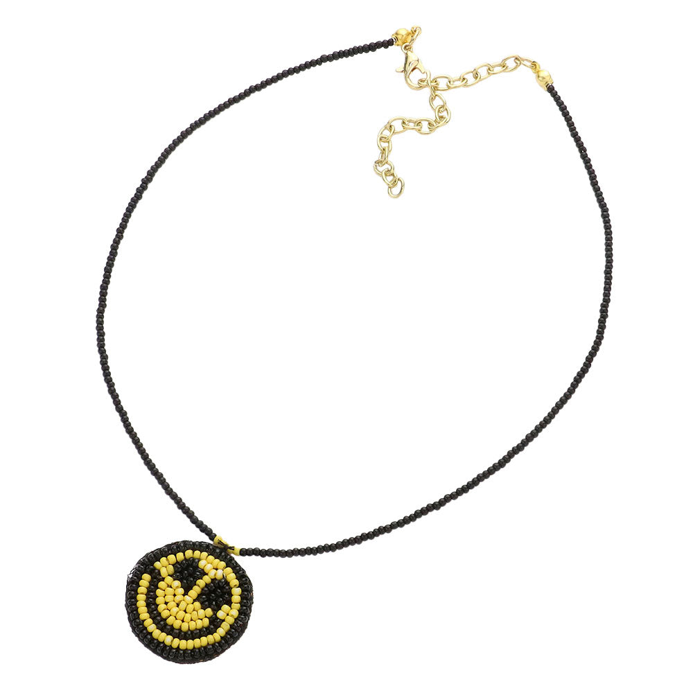 Black Felt Back Seed Beaded Smile Pendant Necklace, this beautiful Smile-themed pendant necklace is the ultimate representation of your class & beauty.  Perfect for adding just the right amount of shine and a touch of class this any happy moments. Perfect gift for Birthdays, valentine's day & other meaningful occasions.