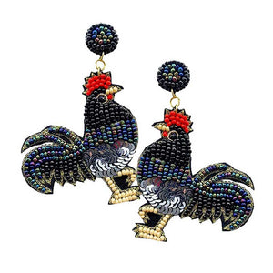 Black Felt Back Sequin Seed Beaded Rooster Dangle Earrings, Seed Beaded Rooster dangle earrings fun handcrafted jewelry that fits your lifestyle, adding a pop of pretty color. Enhance your attire with these vibrant artisanal earrings to show off your fun trendsetting style. Lightweight and comfortable for wearing all day long. Goes with any of your casual outfits and Adds something extra special. Great gift idea for your Loving One.