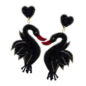 Black Felt Back Sequin Seed Beaded Swan Dangle Earrings. Seed Beaded Swan dangle earrings fun handcrafted jewelry that fits your lifestyle. Enhance your attire with these vibrant artisanal earrings to show off your fun trendsetting style. Lightweight and comfortable for wearing all day long. Goes with any of your casual outfits and Adds something extra special. Great gift idea for your Loving One.