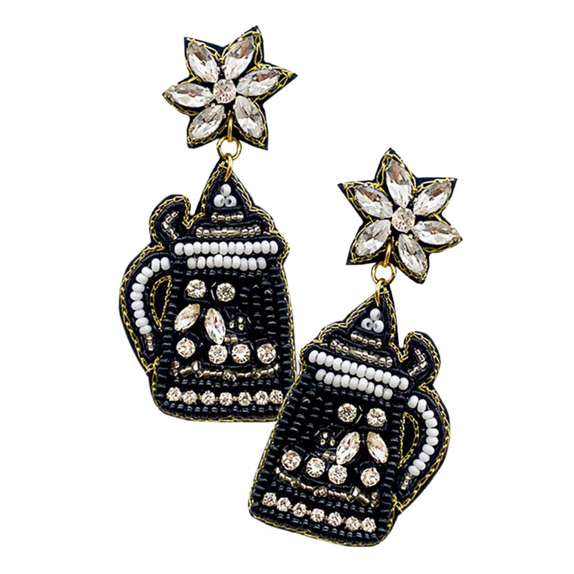 Black Felt Back Stone Beaded Kettle Dangle Earrings, show your perfect beauty & trendy choice while wearing these glowing Kettle Dangle Earrings. It will dangle on your earlobes to make you stand out from the crowd and make others smile with joy. They will add a pop of pretty color & will perfectly fit your lifestyle.