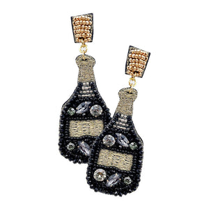 Black Felt Back Stone Embellished Champagne Dangle Earrings. Beautifully crafted design adds a gorgeous glow to any outfit. Jewelry that fits your lifestyle! Perfect Birthday Gift, Anniversary Gift, Mother's Day Gift, Anniversary Gift, Graduation Gift, Prom Jewelry, Just Because Gift, Thank you Gift.