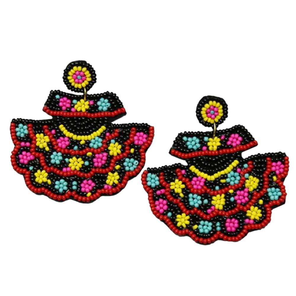 Black Festive Dress Seed Bead Earrings, enhance your attire with these beautiful festive dress earrings to show off your fun trendsetting style. It can be worn with any daily wear such as shirts, dresses, T-shirts, etc. These Seed Bead earrings will garner compliments all day long. Whether day or night or wearing a dress or a coat, these earrings will make you look more glamorous and beautiful.
