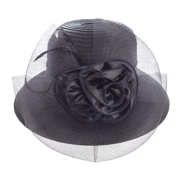Black Flower Feather Accented Dressy Hat. Stylish Stunning ladies hat designed with a Feather Mesh Dressy hat, noble, This Beautiful, Timeless, Classy and Elegant Vintage Inspired Feather Fascinator Hat is Suitable for as a Wedding Fascinator,Themed Tea Party Hat, Garden Party, Easter,Church, Cocktail Hat etc.