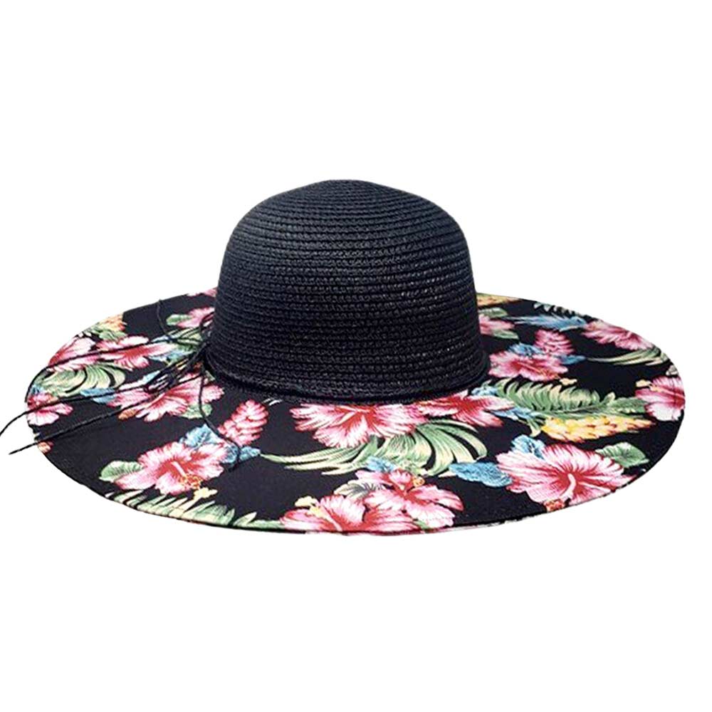 Beige Black Flower Leaf Patterned Straw Sun Hat, fashionable design and vibrant color will make you more attractive. It's a great accessory for any outfit. whether you’re basking under the summer sun at the beach, lounging by the pool, or kicking back with friends at the lake, these sun hats can keep you cool and comfortable even when the sun is high in the sky. 