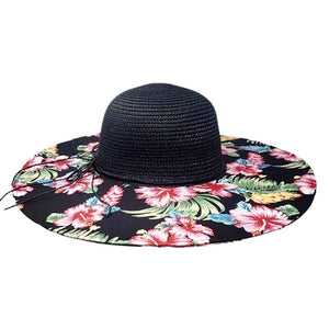 Black Flower Leaf Patterned Straw Sun Hat, fashionable design and vibrant color will make you more attractive. It's a great accessory for any outfit. whether you’re basking under the summer sun at the beach, lounging by the pool, or kicking back with friends at the lake, these sun hats can keep you cool and comfortable even when the sun is high in the sky. 