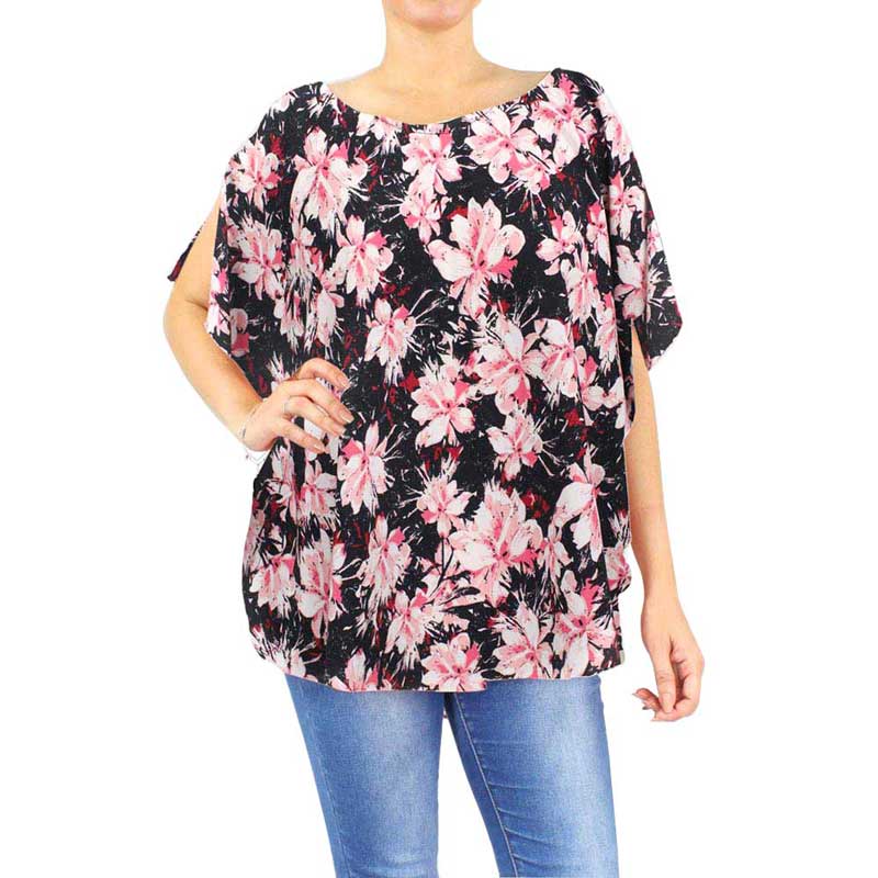 Black Flower Printed Slit Round Poncho, on trend & fabulous, a luxe addition to any weather ensemble. The perfect accessory, luxurious, trendy, super soft chic capelet, keeps you very comfortable. You can throw it on over so many pieces elevating any casual outfit! Perfect Gift for Wife, Mom, Birthday, Holiday, Anniversary, Fun Night Out.