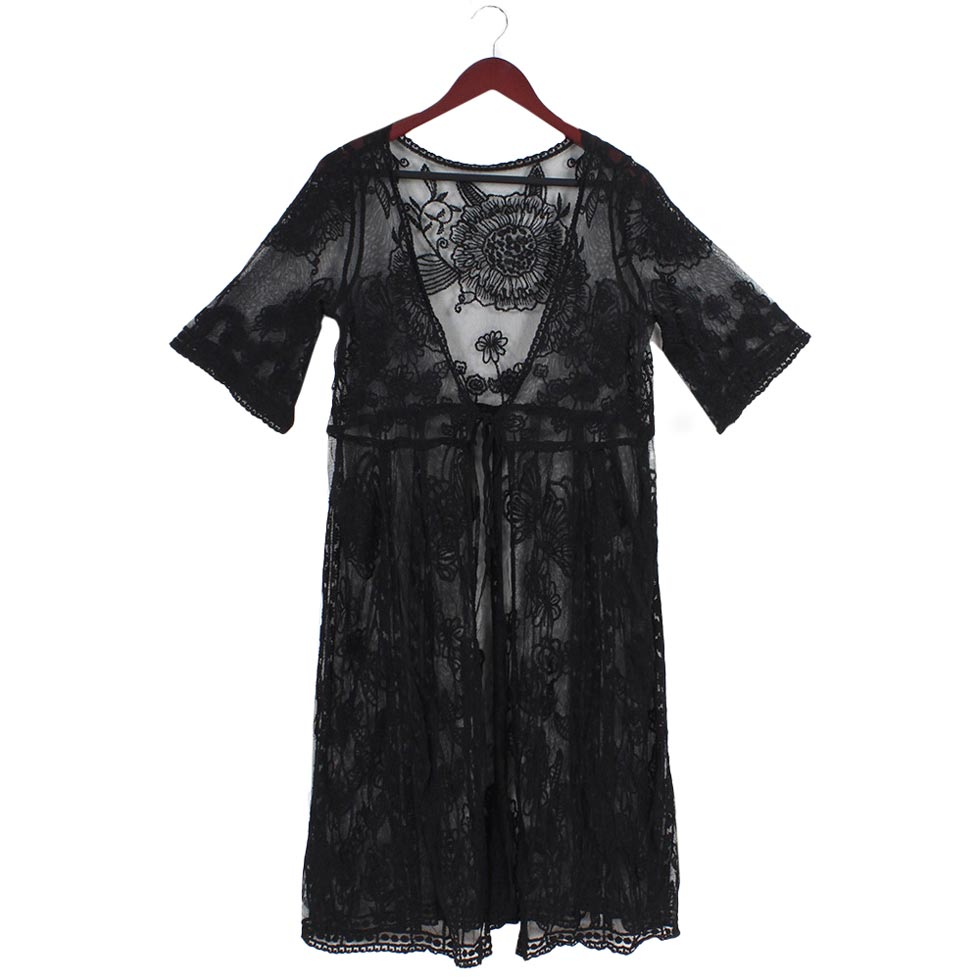 Black Flower Vintage Lace Long Cover Up Kimono Poncho, this timeless Kimono Poncho is Soft, lightweight, and breathable fabric that makes you feel more comfortable. A fashionable eye-catcher, will quickly become one of your favorite accessories, Look perfectly breezy and laid-back as you head to the beach.
