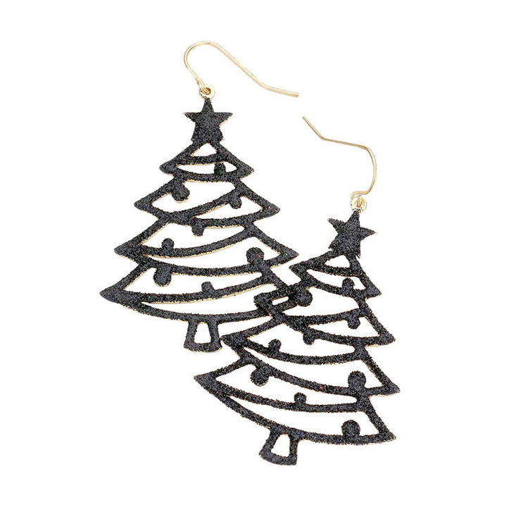 Black Glitter Christmas Tree Dangle Earrings. Beautifully crafted design adds a gorgeous glow to any outfit. Carry the spirit of Christmas with you wherever you go.  Perfect Birthday Gift, Anniversary Gift, Mother's Day Gift, Anniversary Gift, Graduation Gift, Prom Jewelry, Just Because Gift, Thank you Gift.