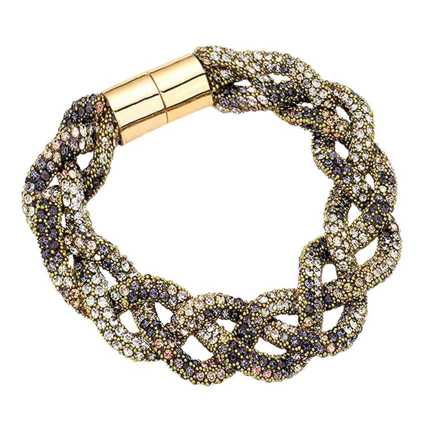 Black Gold Bling Braided Magnetic Bracelet, Glam up your look with this Magnetic bracelet featuring an alluring braided mesh design and high polish finish for extra sheen. The magnet clasp keeps the bracelet secure on your wrist and makes it easy to wear and take off. This wide braided bracelet works well as a statement jewelry piece. Awesome gift for birthday, Anniversary, Valentine’s Day or any special occasion.