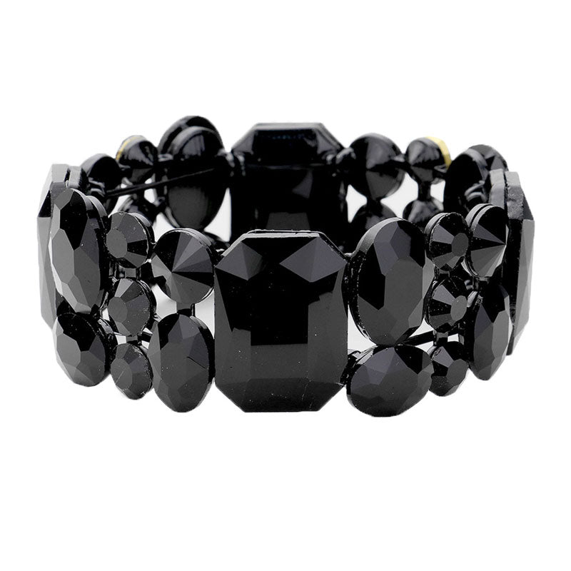 Jet Black Emerald Cut Crystal Accented Stretch Evening Bracelet, Get ready with these Stretch Bracelet, put on a pop of color to complete your ensemble. Perfect for adding just the right amount of shimmer & shine and a touch of class to special events. Perfect Birthday Gift, Anniversary Gift, Mother's Day Gift, Graduation Gift.