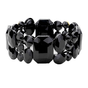 Jet Black Emerald Cut Crystal Accented Stretch Evening Bracelet, Get ready with these Stretch Bracelet, put on a pop of color to complete your ensemble. Perfect for adding just the right amount of shimmer & shine and a touch of class to special events. Perfect Birthday Gift, Anniversary Gift, Mother's Day Gift, Graduation Gift.