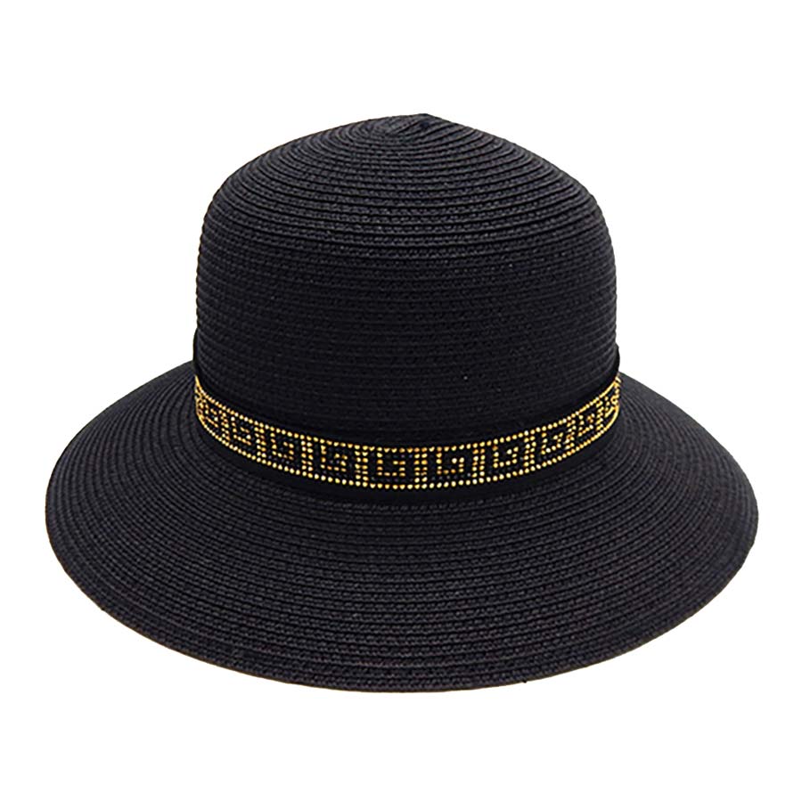 Black Gold Greek Pattern Band Straw Sun Hat, Before running out the door into the air, you’ll want to reach for these summer greek pattern hats to keep you incredibly relaxed as a great hat can keep you cool and comfortable even when the sun is high in the sky. 