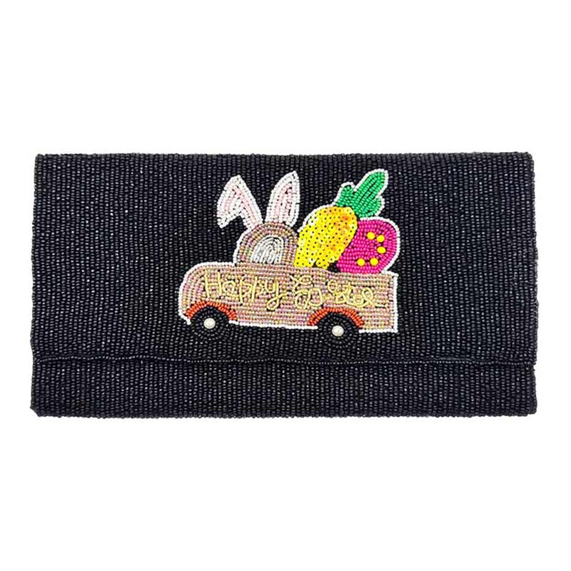 Black Happy Easter Carrot Bunny Seed Beaded Clutch Crossbody Bag, Be the ultimate fashionista carrying this trendy Bunny Seed Beaded clutch bag! great for when you need something small to carry or drop in your bag. perfect for the festive season, embrace the Easter spirit with these bunny seed beaded bag, these pretty tiny gift Crossbody Bags are sure to bring a smile to your face.