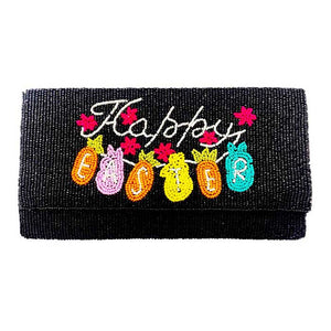 Black Happy Easter Message Bunny Seed Beaded Clutch Crossbody Bag, Be the ultimate fashionista carrying this trendy Bunny Seed Beaded clutch bag! great for when you need something small to carry or drop in your bag. perfect for the festive season, embrace the Easter spirit with these bunny seed beaded bag, these pretty tiny gift Crossbody Bags are sure to bring a smile to your face.