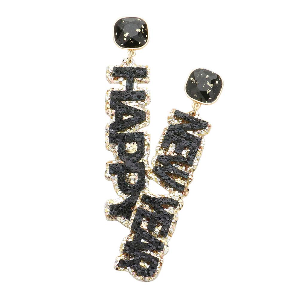 Black Happy New Year Glittered Message Dangle Earrings, make yourself an individual statement of fashion with these beautiful dangle earrings on new year's eve. It will be your new favorite accessory to enlighten your environment at New Year parties. These adorable earrings will glow on your earlobes to cause smiles. These beautiful glitter with new year message earrings are gorgeous ornaments when you take part in parties, dating, weddings, anniversaries, holidays, banquets, etc. 