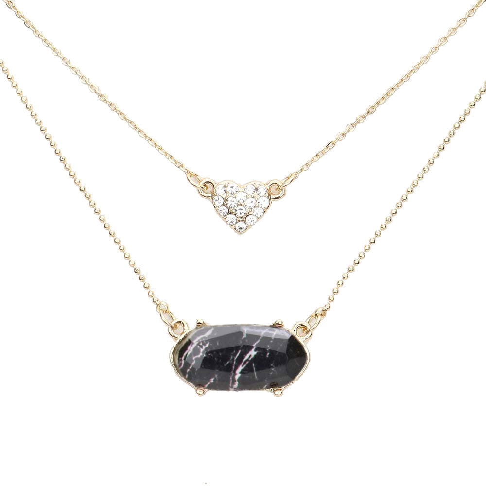 Black Heart Hexagon Bead Pendant Double Layered Necklace. Beautifully crafted design adds a gorgeous glow to any outfit. Jewelry that fits your lifestyle! Perfect Birthday Gift, Anniversary Gift, Mother's Day Gift, Anniversary Gift, Graduation Gift, Prom Jewelry, Just Because Gift, Thank you Gift.