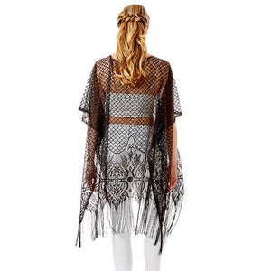 Black Heart Pattern Detailed Crochet Lace Cover Up Poncho, on trend & fabulous, a luxe addition to any cold-weather ensemble. The perfect accessory, luxurious, trendy, super soft chic capelet, keeps you warm and toasty. You can throw it on over so many pieces elevating any casual outfit! Perfect Gift for Wife, Mom, Birthday, Holiday, Anniversary, Fun Night Out.