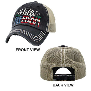 Black Hello Freedom Message Mesh Back Vintage Baseball Cap, show your love for Your country with this sweet patriotic Hello Freedom Message Mesh Back Vintage Baseball Cap. Great for Election Day, National Holidays, Flag Day, 4th of July, Memorial Day, and Labor Day. Perfect gift for any national holiday and occasion.