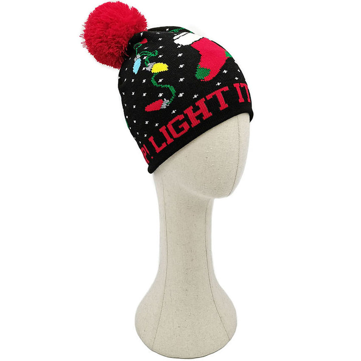 Black Holiday Christmas Socks Printed Yarn Pom Pom Beanie Hat. Before running out the door into the cool air, you’ll want to reach for these toasty beanie to keep your hands incredibly warm. Accessorize the fun way with these beanie, it's the autumnal touch you need to finish your outfit in style. Awesome winter gift accessory!