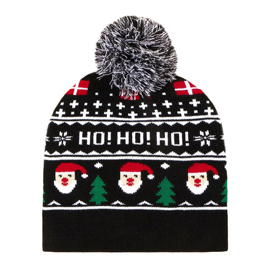 Black Holiday Santa Claus Printed Yarn Pom Pom Beanie Hat. Before running out the door into the cool air, you’ll want to reach for these toasty beanie to keep your hands incredibly warm. Accessorize the fun way with these beanie, it's the autumnal touch you need to finish your outfit in style. Awesome winter gift accessory!